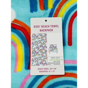 Tommy Bahama Children's Kids Beach Pool Towel Backpack Set Blue Rainbow